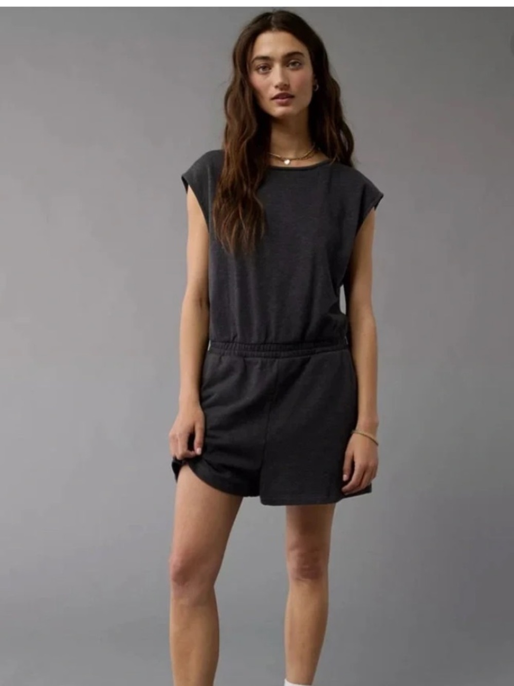 NWT Aerie Knit Twist Back Romper Dark Heather Gray Sleep Lounge Sleeveless